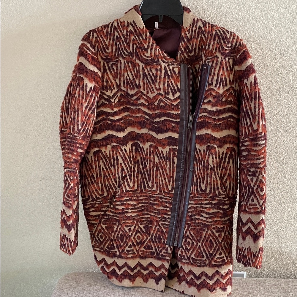 Free People Patterned Brown and Burgundy Jacket S